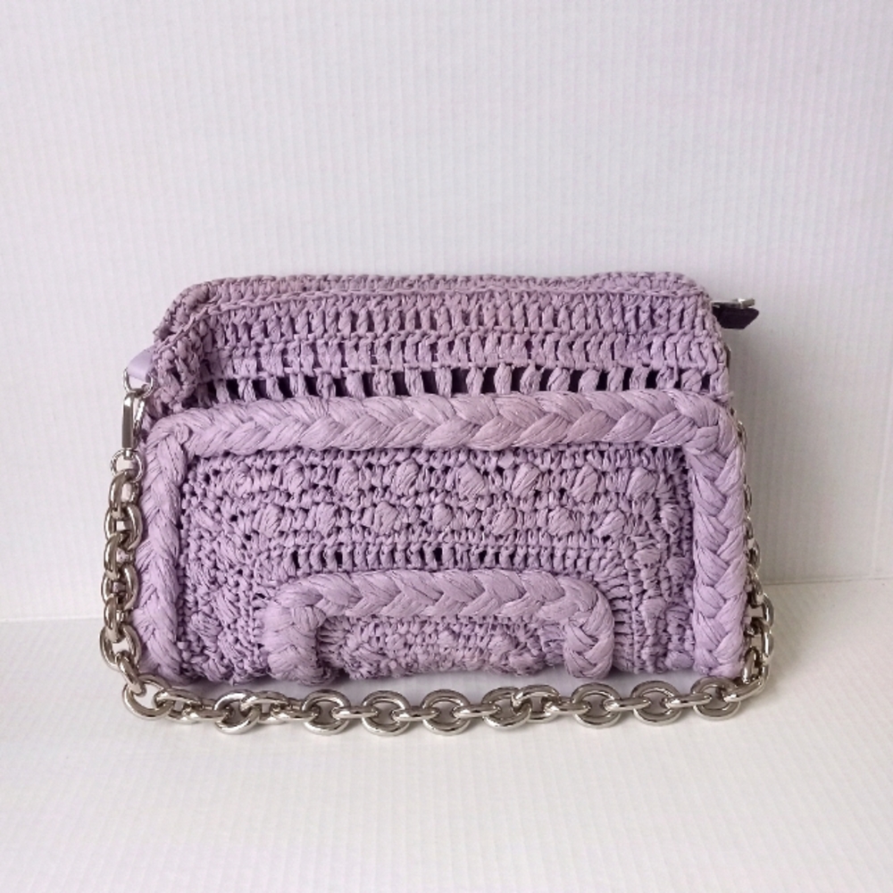 Zara Purple Lilac Braided Crochet Shoulder Handbag